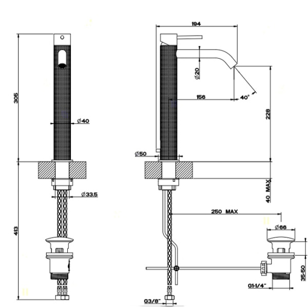 Смеситель для раковины Gessi 316 54403#239 нержавейка