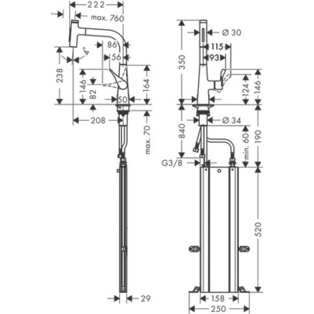 Смеситель для кухни hansgrohe Metris Select M71 240 2jet sBox 73817800 с вытяжным душем сталь