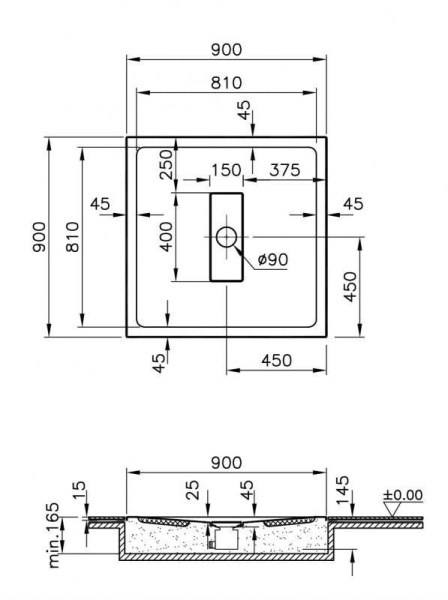 Душевой поддон Vitra Slim 90x90 54580028000