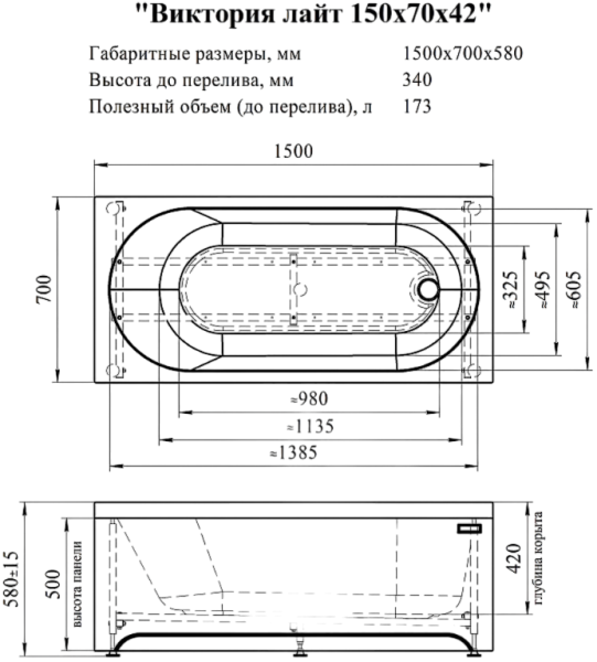 Акриловая ванна Радомир Виктория 150х70 2-01-0-0-1-257Р белый