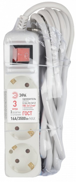 Удлинитель с выключателем Эра  U-3es-3m-3x1,5