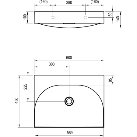 Раковина Ravak Lite XJX01360000 60x45 см, накладная, подвесная, белый
