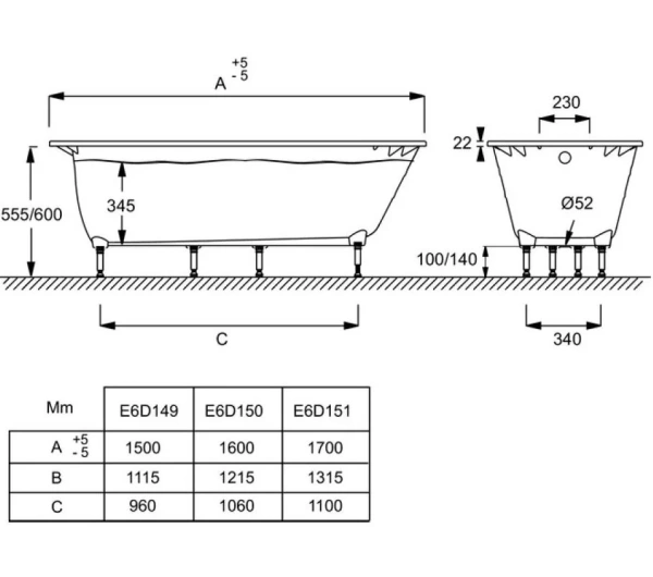 Ванна из искуственного камня Jacob Delafon Odeon Rive Gauche 160х70 E6D150-00 белый