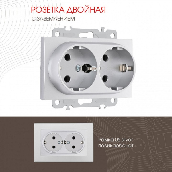 Розетка двойная с заземлением без рамки Arte Milano am-206 206.40-2.silver