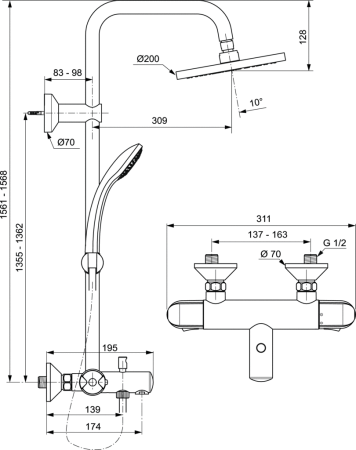 Душевая система Ideal Standard IdealRain eco A6426AA