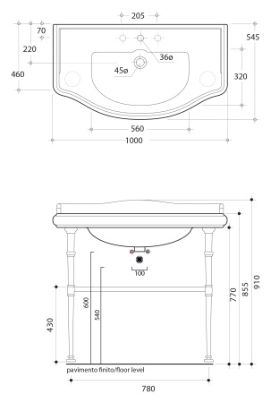 Раковина KERASAN Retro 100 1050 bi*3