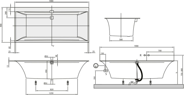 Квариловая ванна Villeroy&Boch Squaro Edge 12 190x90 UBQ190SQE2DV-01