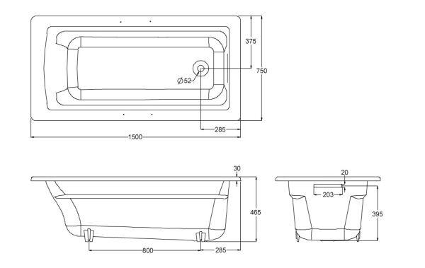 Чугунная ванна Jacob Delafon Archer 150x75 E6D906-0 без отверстий для ручек