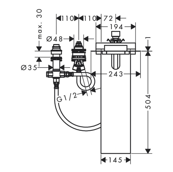 Встраиваемая часть смесителя на борт ванны Axor Edge 15487180