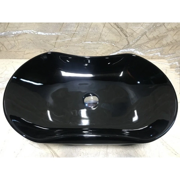 Раковина-чаша CeramaLux 9175AB 66x42 см, накладная, черный глянец