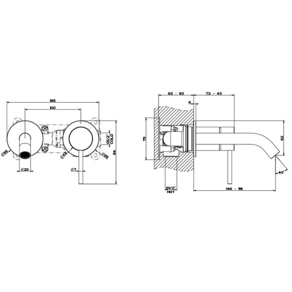 Смеситель для раковины Gessi 316 54083#707 черный матовый