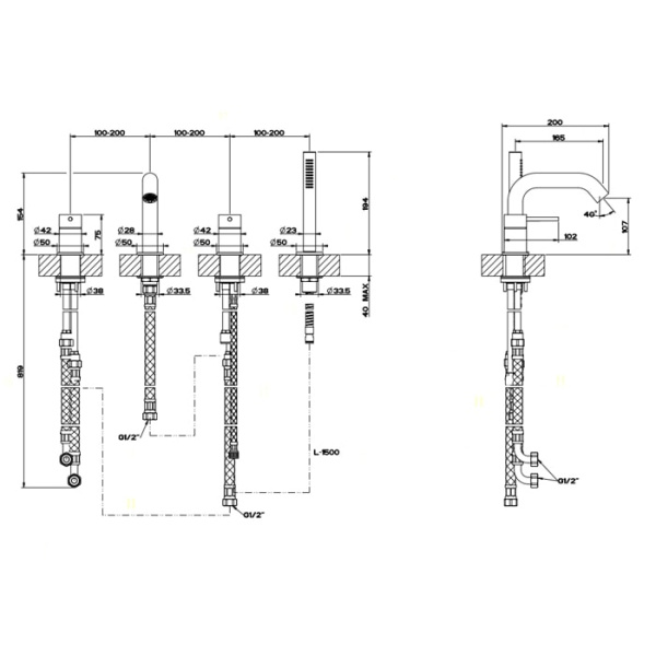 Смеситель для ванны Gessi 316 54037#239 нержавейка