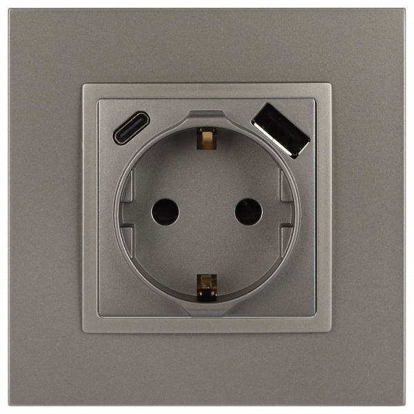 Розетка с заземлением и со шторкой и 2хUSB, без рамки Эра Эра Elegance 14-4108-16