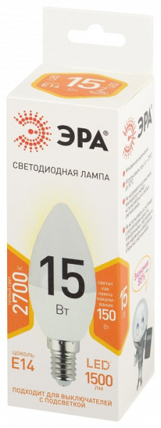 Лампа светодиодная Эра Стандарт E14 15Вт 2700K LED B35-15W-827-E14