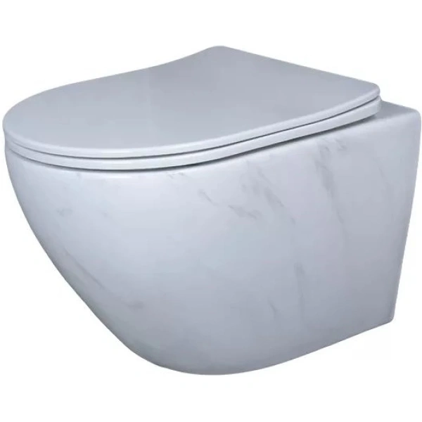 Унитаз подвесной GID Ws2198 безободковый, с сиденьем микролифт, белый мрамор