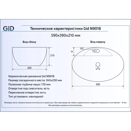 Раковина 59x39 см GID Simple N N9018