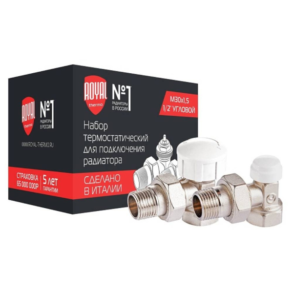 Набор термостатический для радиатора угловой Royal Thermo 3/4" М30х1,5.