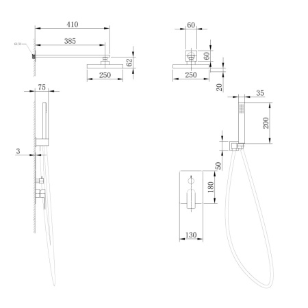 Душевой комплект Abber Weiss Insel AF8018 хром