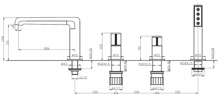 Смеситель для ванны BelBagno Uno UNO-BVD4-NERO
