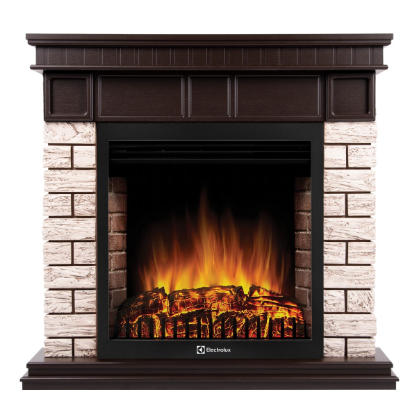 Портал Firelight Bricks Wood Classic камень коричневый, шпон темный дуб