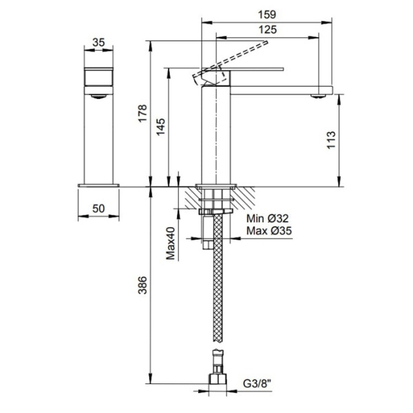 Смеситель для раковины Fantini Mint 34 93 F004WF сталь