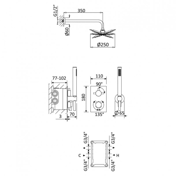 Душевой комплект Cezares Leaf LEAF-DSIP-T-25-01