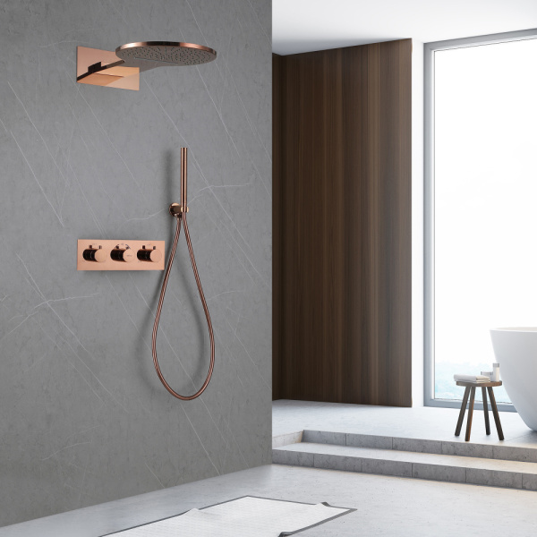 Душевой комплект Abber Wasser Kreis AF8151RG с термостатом розовое золото