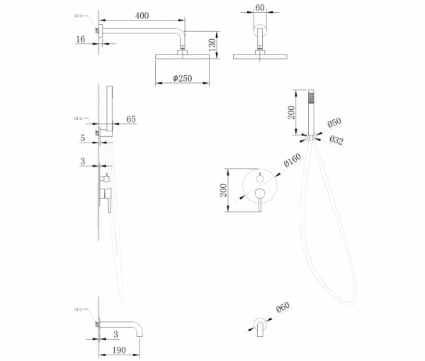 Душевой комплект Abber Wasser Kreis AF8117G золото матовое