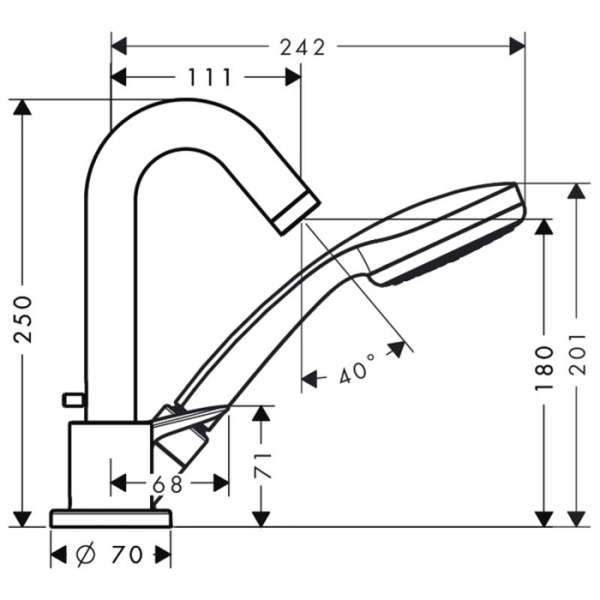 Смеситель на борт ванны Hansgrohe Logis 71313000 с душевым гарнитуром