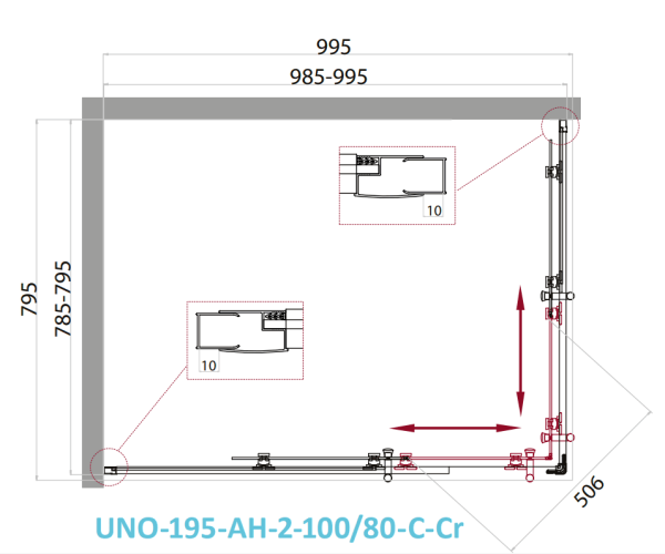 Душевой уголок BelBagno Uno UNO-195-AH-2-100/80-C-Cr
