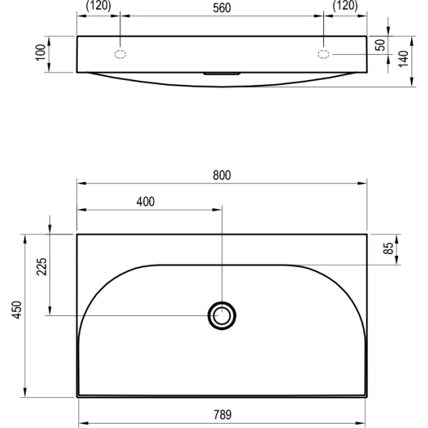 Раковина Ravak Lite XJX01380001 80x45 см, накладная, подвесная, белый