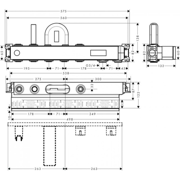 Скрытая часть hansgrohe RainSelect 15314180 для ванны с 2 потребителями
