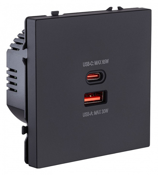 Розетка 2хUSB type A и C без рамки Kollinger Eclipse EC-024BK