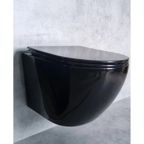 Унитаз подвесной CeramaLux CL2196-18 безободковый, с сиденьем микролифт, черный глянец