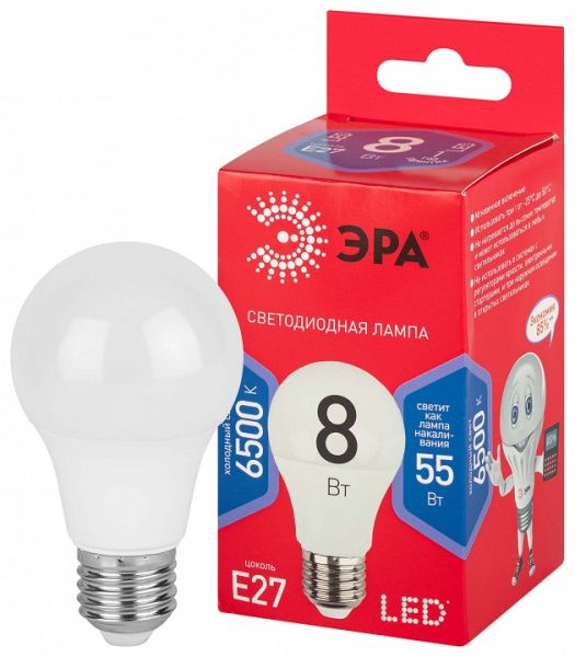 Лампа светодиодная Эра  E27 8Вт 6500K LED A55-8W-865-E27 R