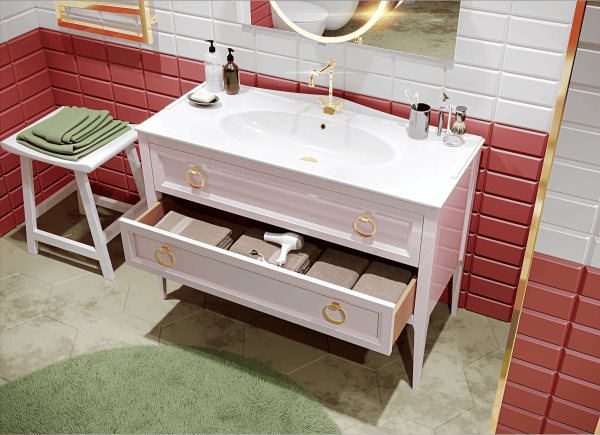 Тумба с раковиной Bagno Piu Vintage 120 розовый глянцевый/золото
