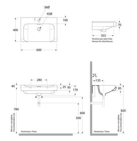 Раковина KERASAN Inka project 60 3411 bi*1