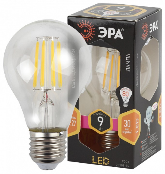 Лампа светодиодная Эра F-LED E27 9Вт 2700K F-LED A60-9W-827-E27