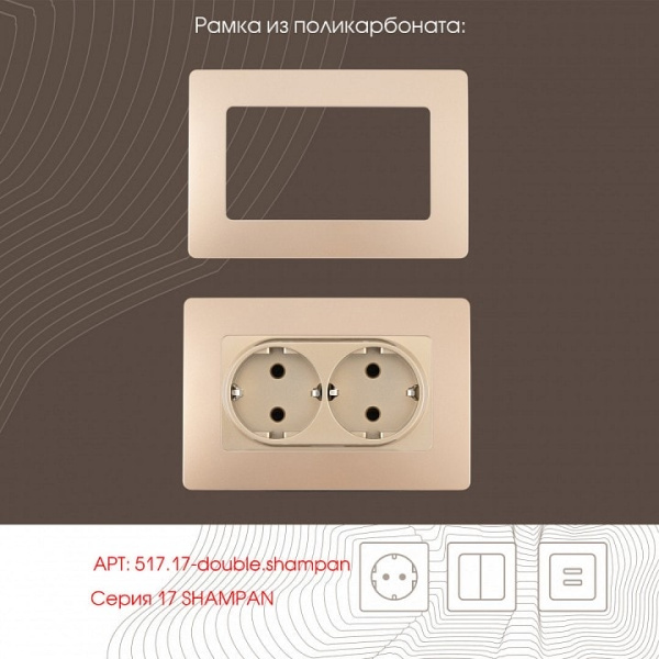 Розетка двойная с заземлением без рамки Arte Milano am-217 217.40-2.shampan