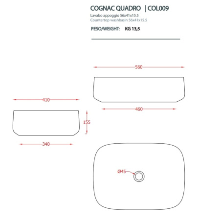 Раковина Artceram Cognac COL009 44 00