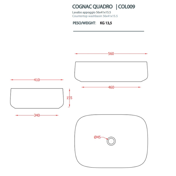Раковина Artceram Cognac COL009 44 00