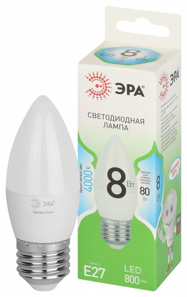 Лампа светодиодная Эра Green Line E27 8Вт 4000K LED B35-8W-840-E27 GL