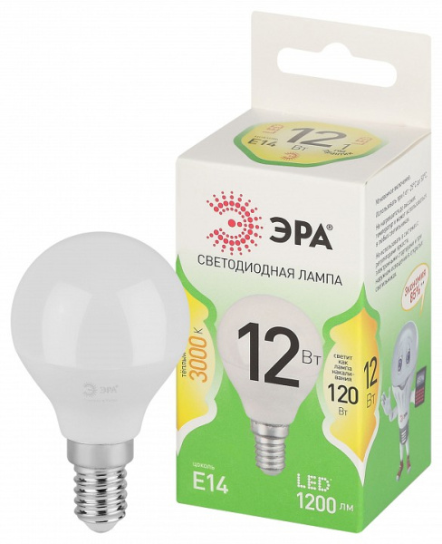 Лампа светодиодная Эра Green Line E14 12Вт 3000K LED P45-12W-830-E14 GL