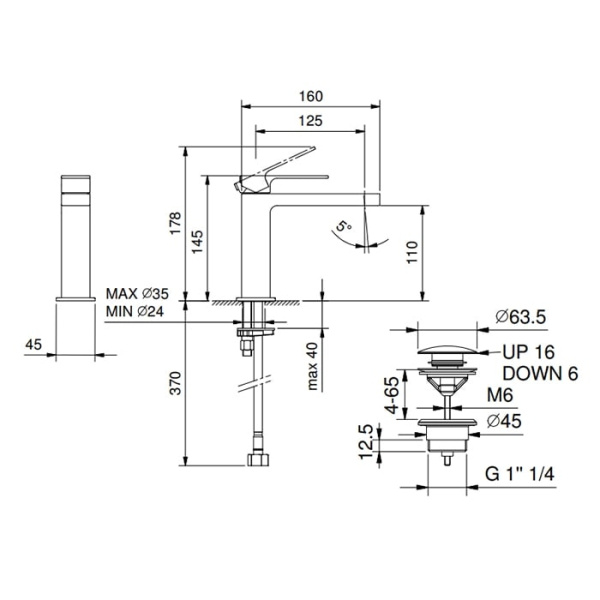 Смеситель для раковины Fantini Mint 34 13 F004F черный