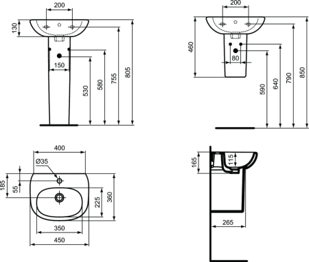 Полупьедестал Ideal Standard Tesi T352001