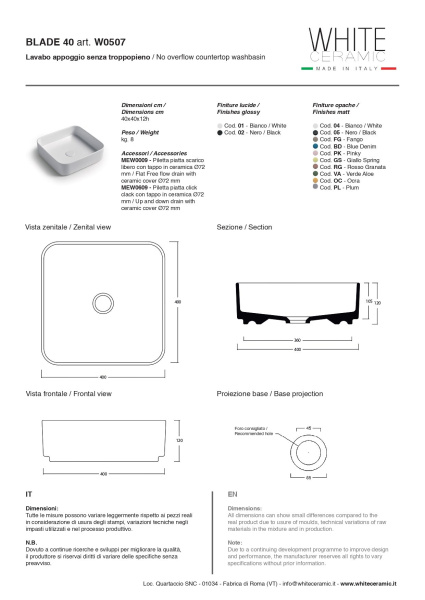 Раковина White Ceramic Blade Square 40 W050701