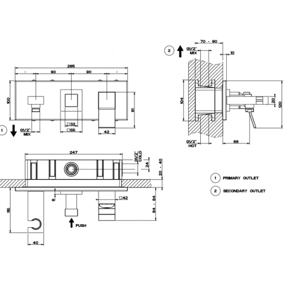 Скрытая часть для смесителя Gessi 44639#031, черный / оранжевый