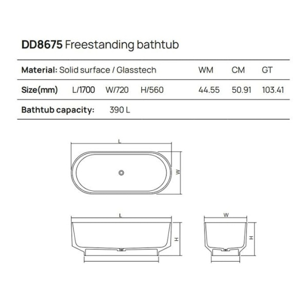 Отдельностоящая ванна Dea Design Shadow 170x72x56 DD8675 1700 R9 brown copper