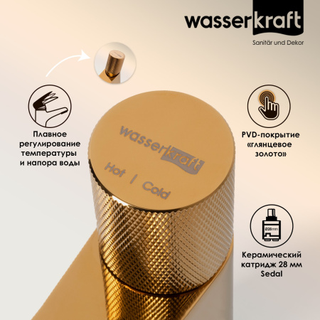 Смеситель для раковины WasserKRAFT Ems 7603 золото