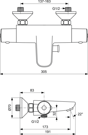 Смеситель для ванны/душа Ideal Standard Ceratherm 50 A5550AA
